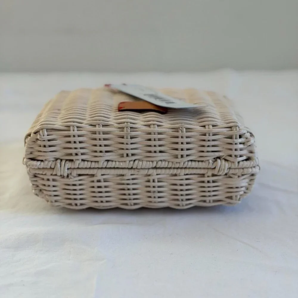 Frances Valentine White Wicker Clutch with Gold Hardware